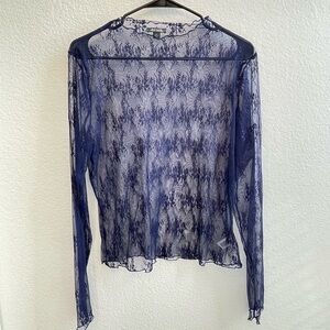 Wild Fable Long Sleeve Blue Mesh Lace Top XL